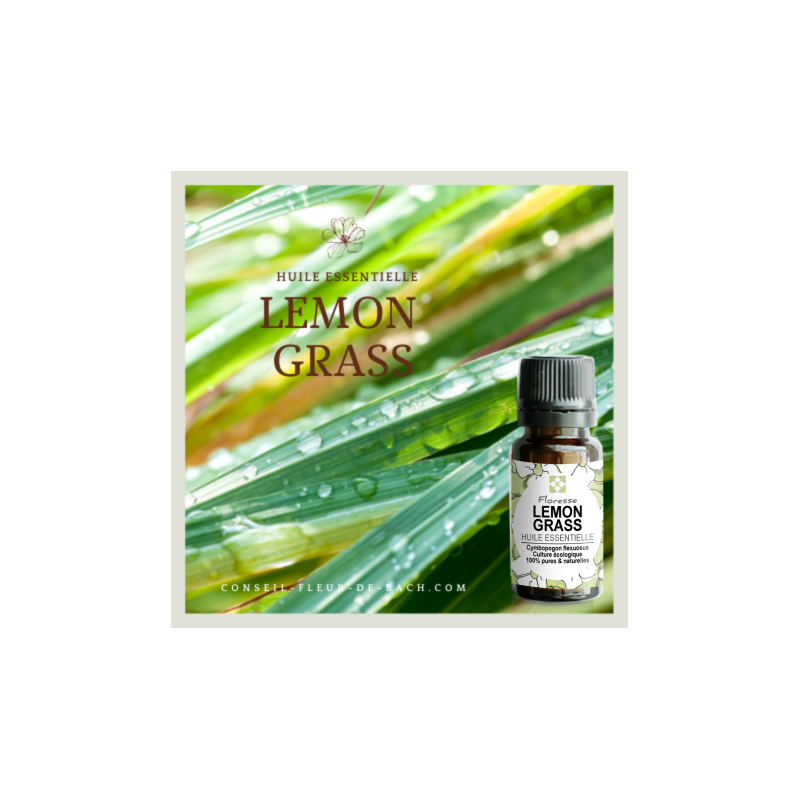 FLORESSE - Huile essentielle de LEMON GRASS - 100% Pure, Naturelle, Intégrale.