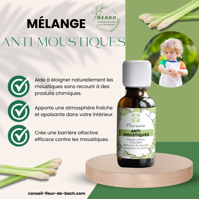 FLORESSE - Mélange d'Huiles essentielles en diffusion pour insectes - Moustiques 20 ML