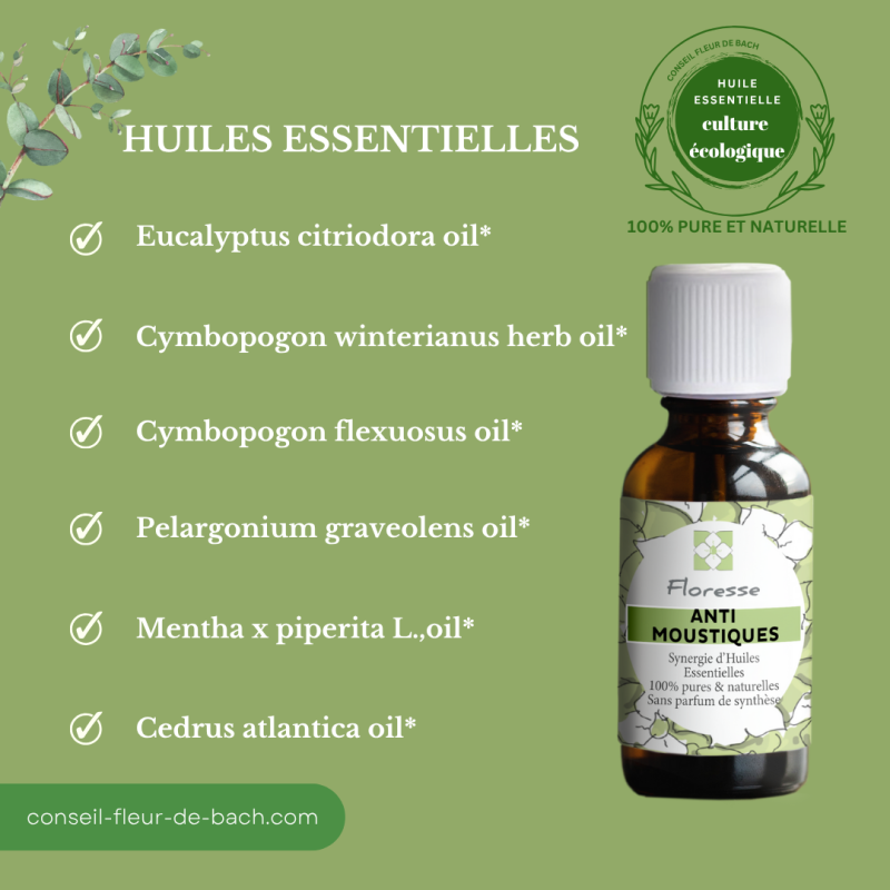 FLORESSE - Mélange d'Huiles essentielles en diffusion pour insectes - Moustiques 20 ML
