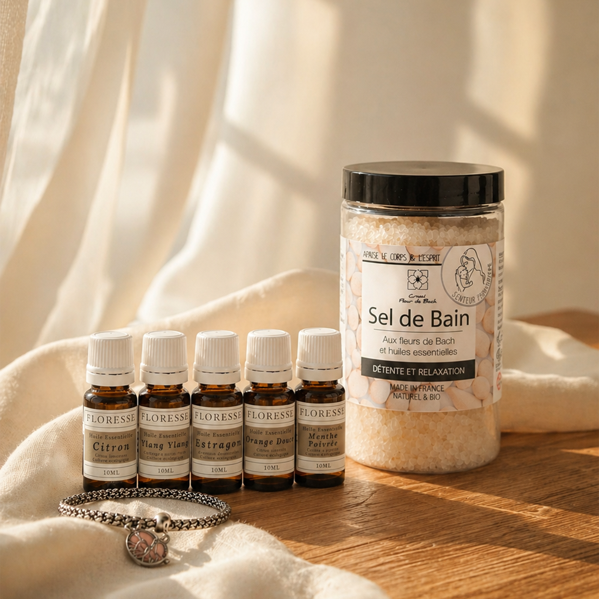 Set de regalo de sales de baño relajantes y aceites esenciales