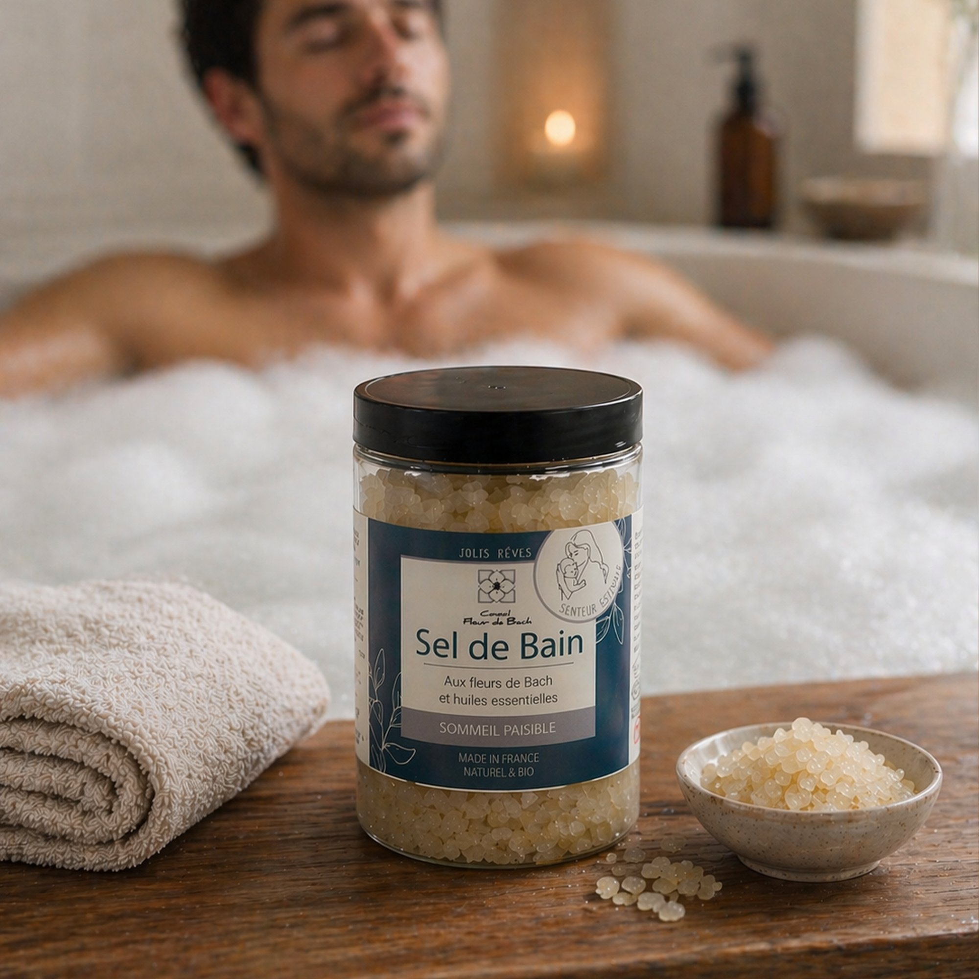 Sommeil paisible - Sel de bain BIO aux fleurs de Bach et aux Huiles essentielles