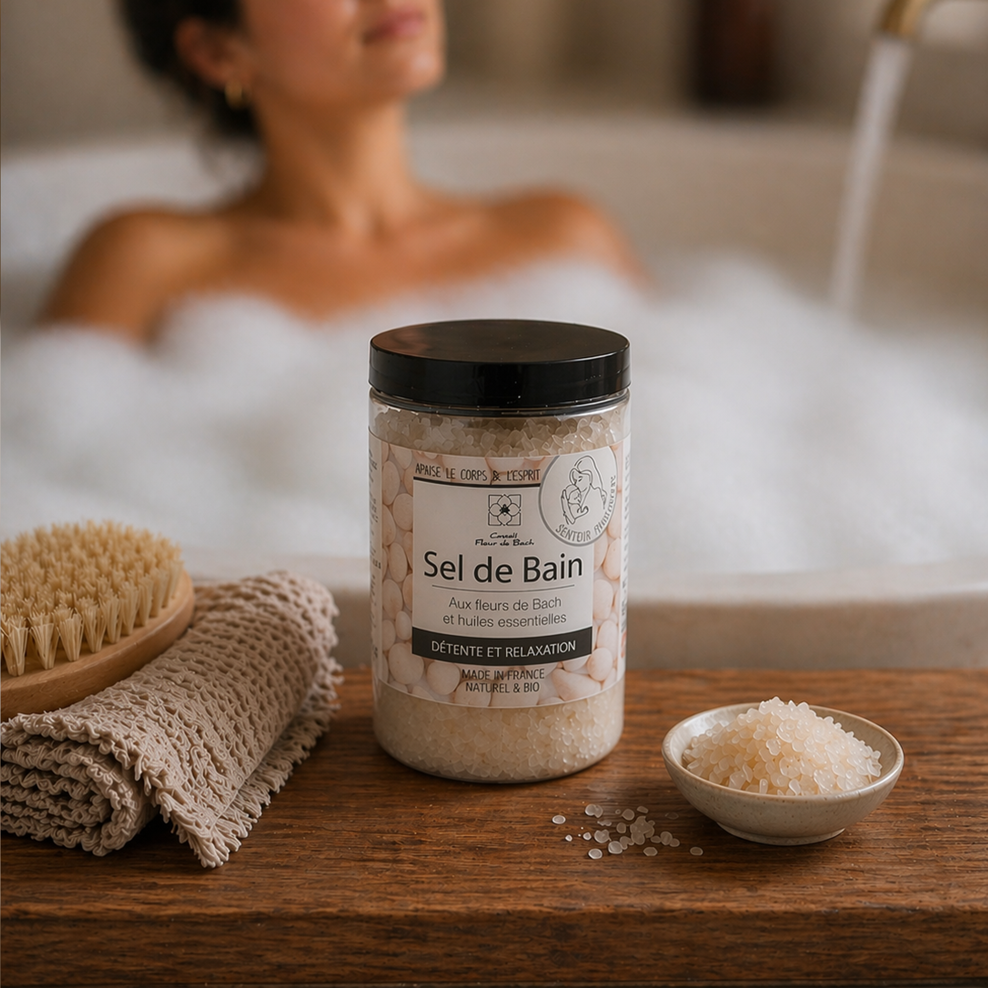Détente et Relaxation BIO - Sel de bain BIO aux fleurs de Bach et aux Huiles essentielles