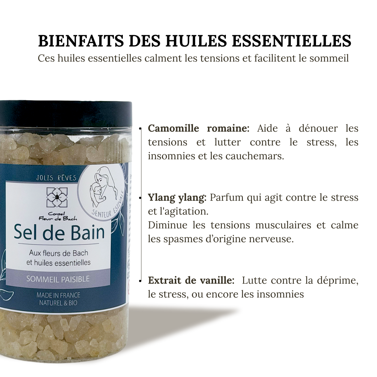 Sommeil paisible - Sel de bain BIO aux fleurs de Bach et aux Huiles essentielles