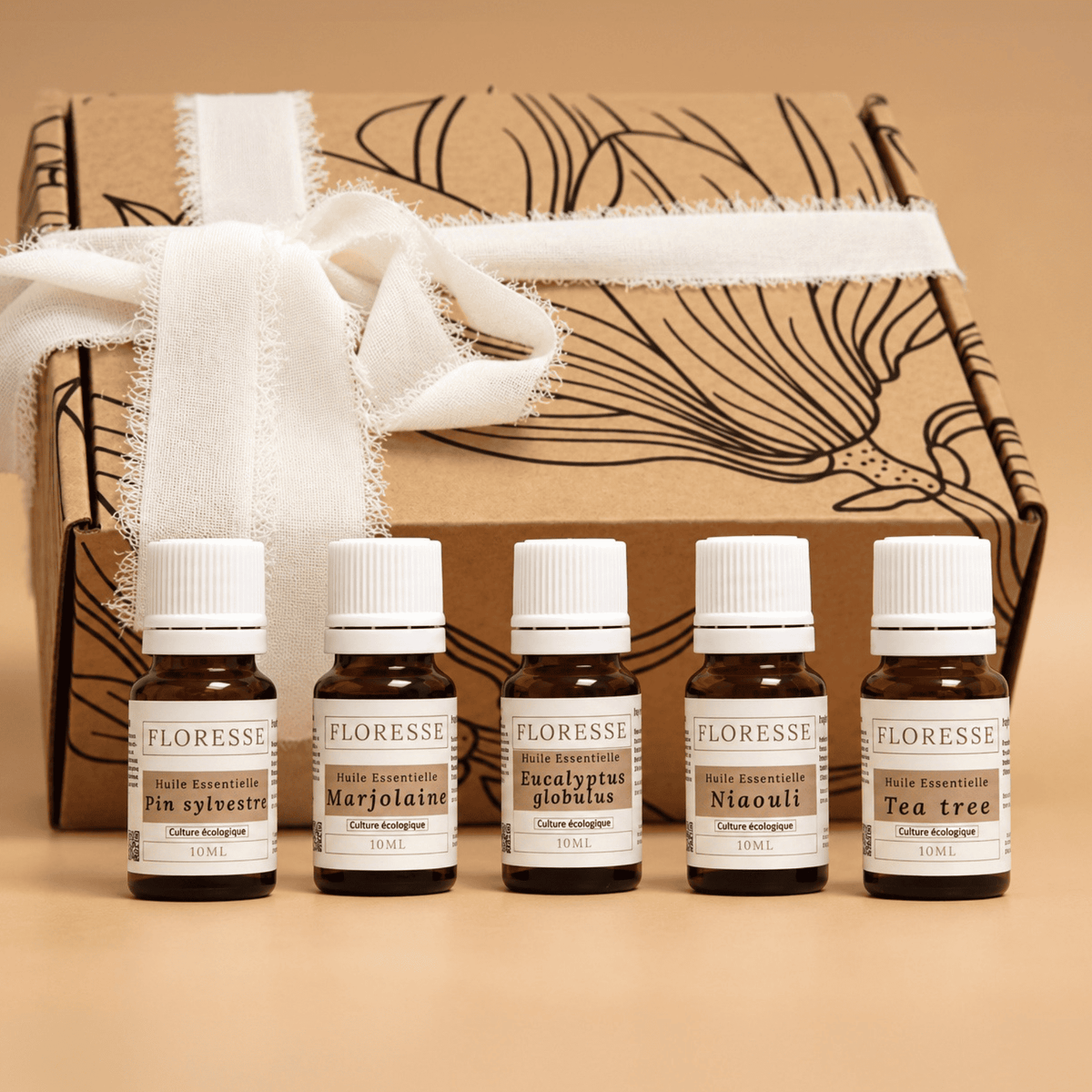 Boîte coffret cadeau réunissant les 5 huiles essentielles purifiantes et respiratoires pour diffuseur.