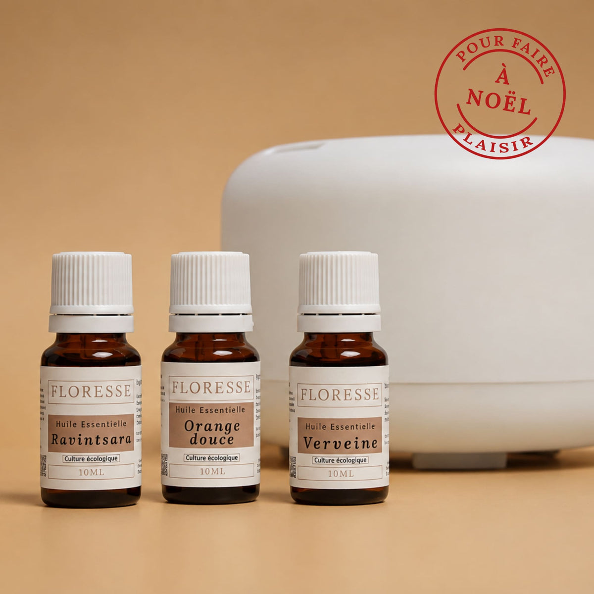 Diffuseur accompagné de son trio d'huiles essentielles pures et naturelles.