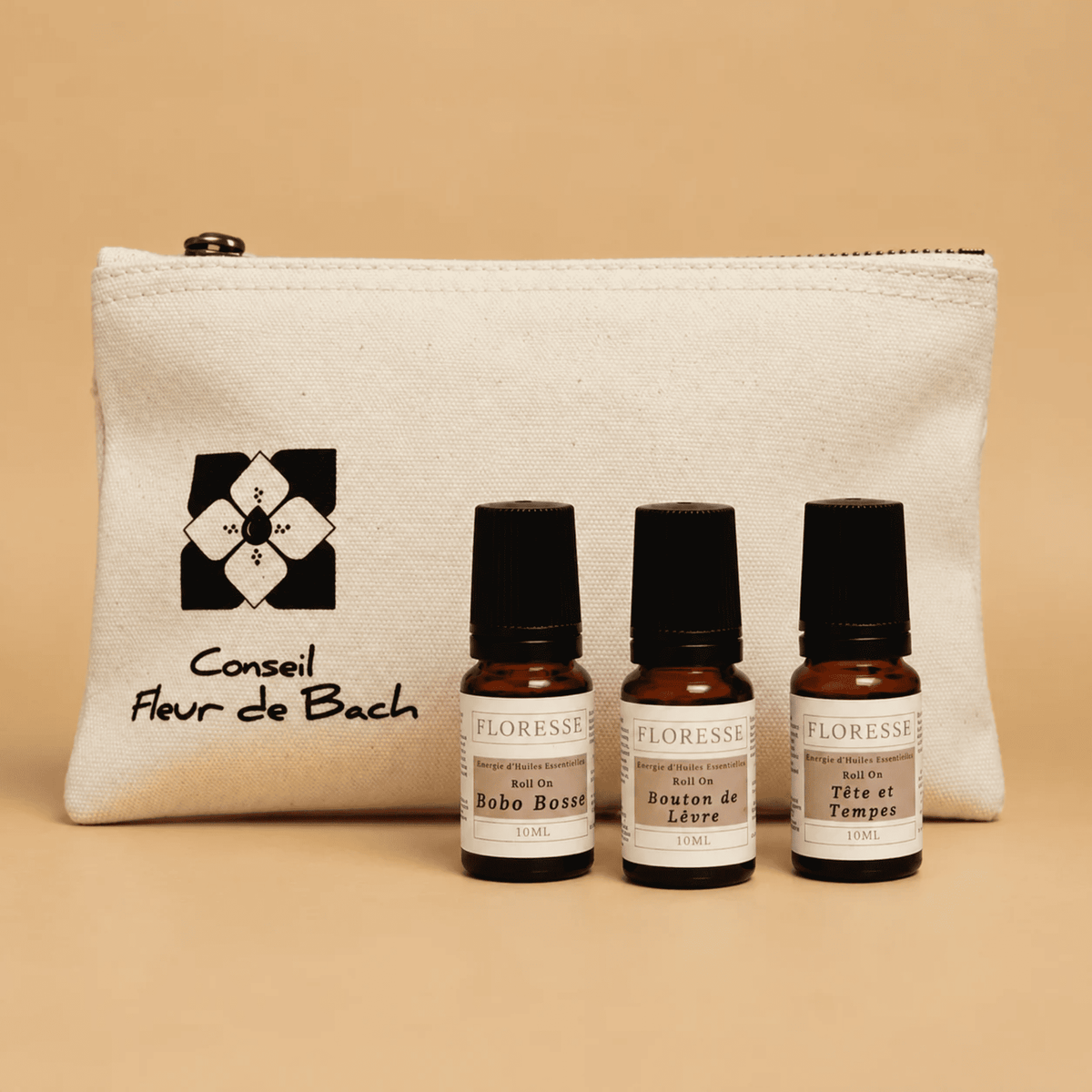 Trousse nomade avec le kit de roll-on aux huiles essentielles Maux du quotidien SOS Santé Naturelle.